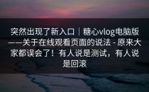 突然出现了新入口｜糖心vlog电脑版——关于在线观看页面的说法 - 原来大家都误会了！有人说是测试，有人说是回滚